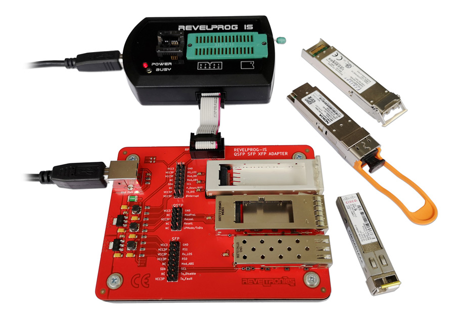 QSFP SFP XFP transceiver adapter with REVELPROG-IS programmer