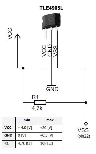 TLE4905L schemat podłączenia