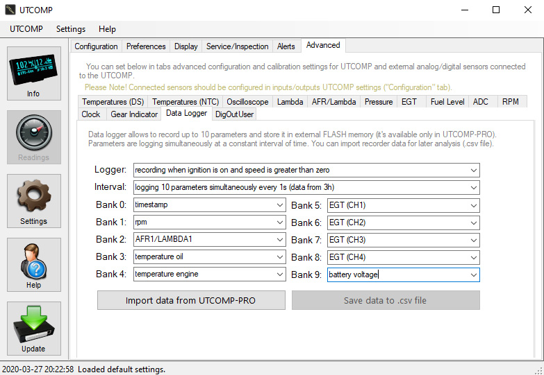 UTCOMP DataLogger Settings in Windows Application